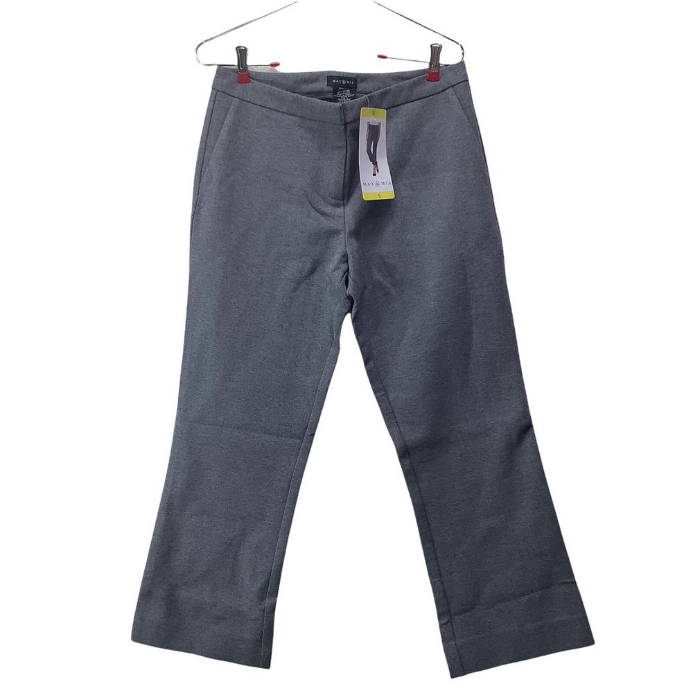 NWT Max & Mia S Heather Grey Capri Stretch Pull On Pants Front Zip Women's Pant
